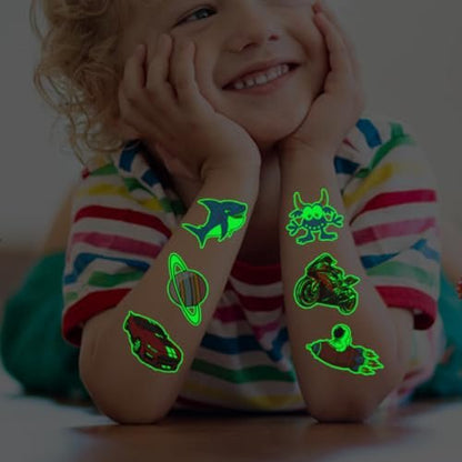 CHARLENT 408 PCS Individually Wrapped Luminous Temporary Tattoos for Kids - Glow in The Dark Mixed Tattoos for Kids Birthday Party Favors Goodie Bag Fillers