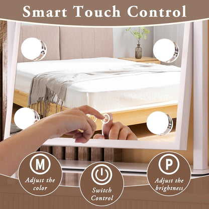 Dirket Vanity Mirror with Lights – 9 Dimmable Bulbs, 3 Color Modes, 360° Rotation, Smart Touch Control, White Avelisse