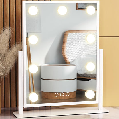 Dirket Vanity Mirror with Lights – 9 Dimmable Bulbs, 3 Color Modes, 360° Rotation, Smart Touch Control, White Avelisse