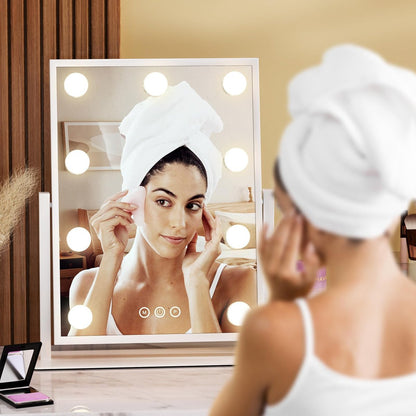 Dirket Vanity Mirror with Lights – 9 Dimmable Bulbs, 3 Color Modes, 360° Rotation, Smart Touch Control, White Avelisse
