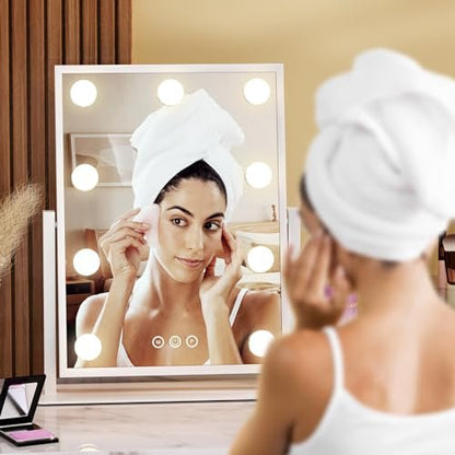 Dirket Vanity Mirror with Lights – 9 Dimmable Bulbs, 3 Color Modes, 360° Rotation, Smart Touch Control, White Avelisse
