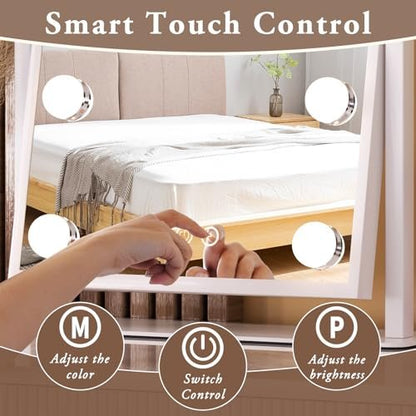 Dirket Vanity Mirror with Lights – 9 Dimmable Bulbs, 3 Color Modes, 360° Rotation, Smart Touch Control, White Avelisse
