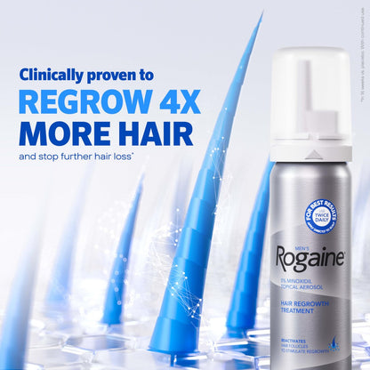 Rogaine Men's 5% Minoxidil Foam Hair Regrowth Treatment, Extra Strength, Unscented, 4 Month Supply (4 x 2.11 oz Cans) Avelisse