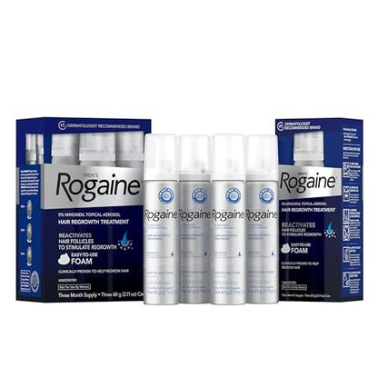 Rogaine Men's 5% Minoxidil Foam Hair Regrowth Treatment, Extra Strength, Unscented, 4 Month Supply (4 x 2.11 oz Cans) Avelisse