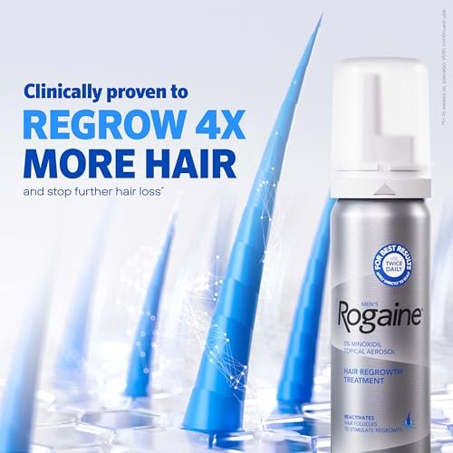 Rogaine Men's 5% Minoxidil Foam Hair Regrowth Treatment, Extra Strength, Unscented, 4 Month Supply (4 x 2.11 oz Cans) Avelisse