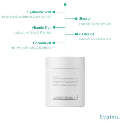 Hygieia + Crepey Skin Full Body Moisturizing & Firming Cream – Tighten & Smooth Crepey Skin - Anti-Aging Moisturizer with Hyaluronic Acid, AHAs & Natural Oils, 8 oz Avelisse