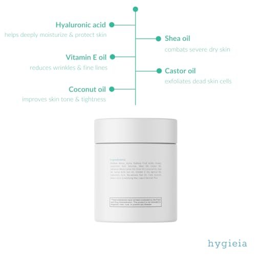 Hygieia + Crepey Skin Full Body Moisturizing & Firming Cream – Tighten & Smooth Crepey Skin - Anti-Aging Moisturizer with Hyaluronic Acid, AHAs & Natural Oils, 8 oz Avelisse