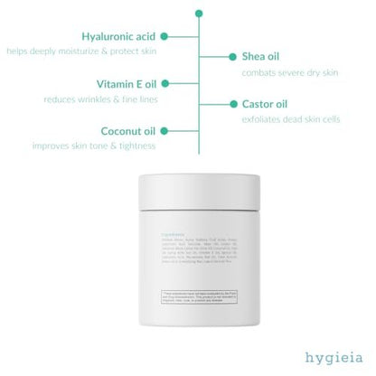 Hygieia + Crepey Skin Full Body Moisturizing & Firming Cream – Tighten & Smooth Crepey Skin - Anti-Aging Moisturizer with Hyaluronic Acid, AHAs & Natural Oils, 8 oz Avelisse