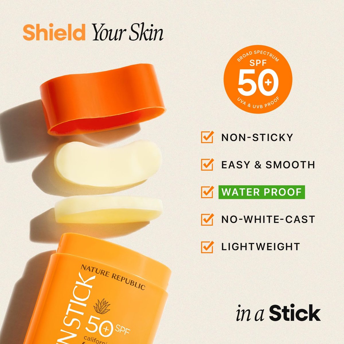 Nature Republic California Aloe Fresh Powdery Sun Stick SPF50+ PA++++ | Korean Sunscreen, Travel Size, No White Cast, Non-Sticky, Water-Resistant, 0.71 oz Avelisse