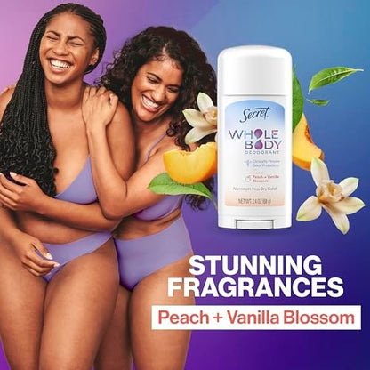 Secret Whole Body Deodorant Stick for Women, Peach & Vanilla, Aluminum Free, 72 HR Odor Protection, 2.4 oz