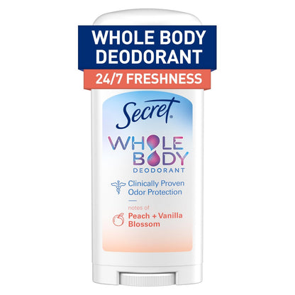 Secret Whole Body Deodorant Stick for Women, Peach & Vanilla, Aluminum Free, 72 HR Odor Protection, 2.4 oz