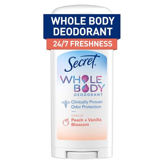 Secret Whole Body Deodorant Stick for Women, Peach & Vanilla, Aluminum Free, 72 HR Odor Protection, 2.4 oz