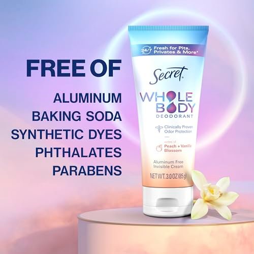 Secret Whole Body Deodorant Cream for Women, Peach & Vanilla Blossom Scent, Aluminum Free Deodorant, 72 HR Odor Protection, 3.0 oz - görsel 8