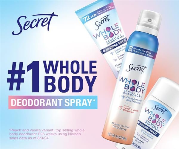 Secret Whole Body Deodorant Cream for Women, Peach & Vanilla Blossom Scent, Aluminum Free Deodorant, 72 HR Odor Protection, 3.0 oz - görsel 3