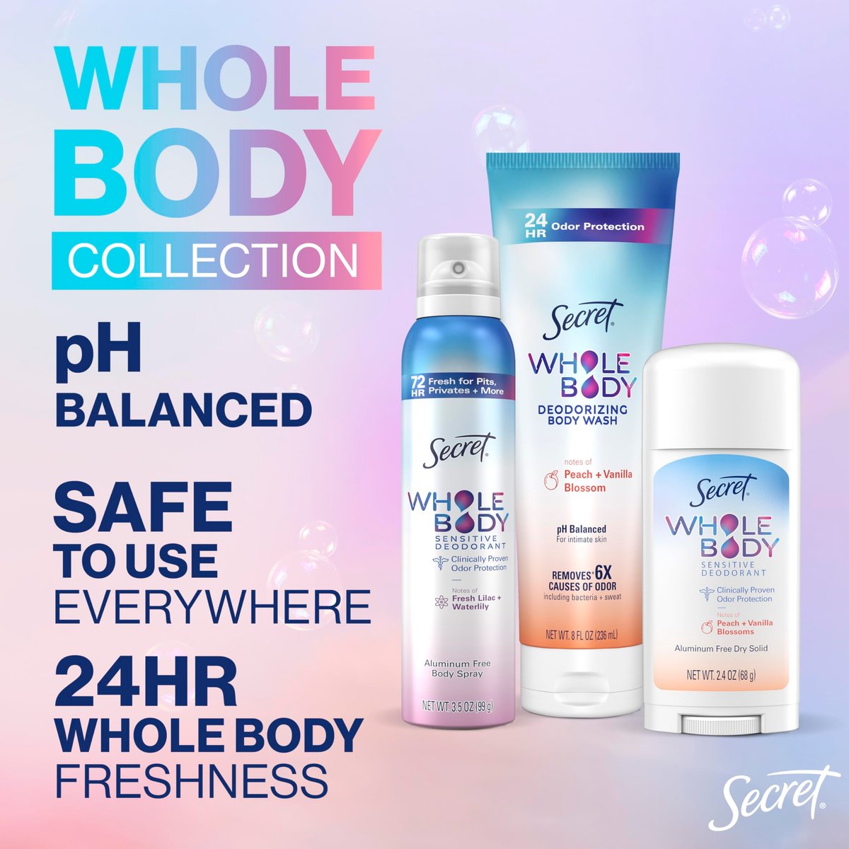 Secret Whole Body Deodorant Cream for Women, Peach & Vanilla Blossom Scent, Aluminum Free Deodorant, 72 HR Odor Protection, 3.0 oz - görsel 5