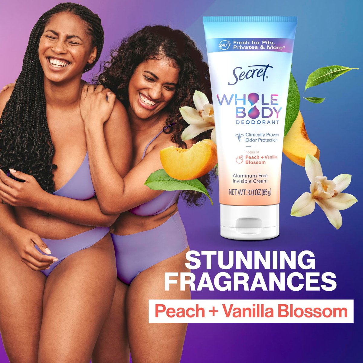 Secret Whole Body Deodorant Cream for Women, Peach & Vanilla Blossom Scent, Aluminum Free Deodorant, 72 HR Odor Protection, 3.0 oz - görsel 13