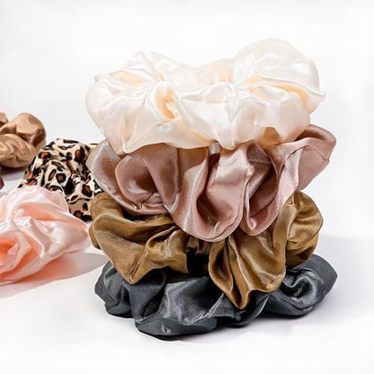 16 Satin Scrunchies for Women – Gentle Hair Ties, No-Crease Ponytail Holders for Thick & Curly Hair, Multicolor Set