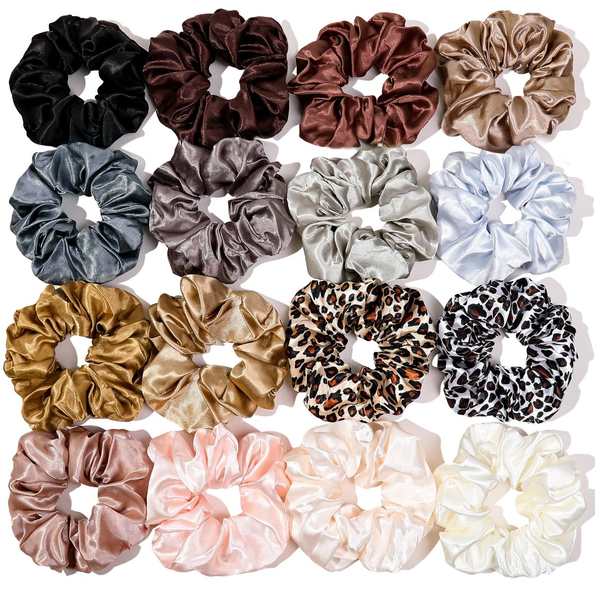 16 Satin Scrunchies for Women – Gentle Hair Ties, No-Crease Ponytail Holders for Thick & Curly Hair, Multicolor Set - görsel 1