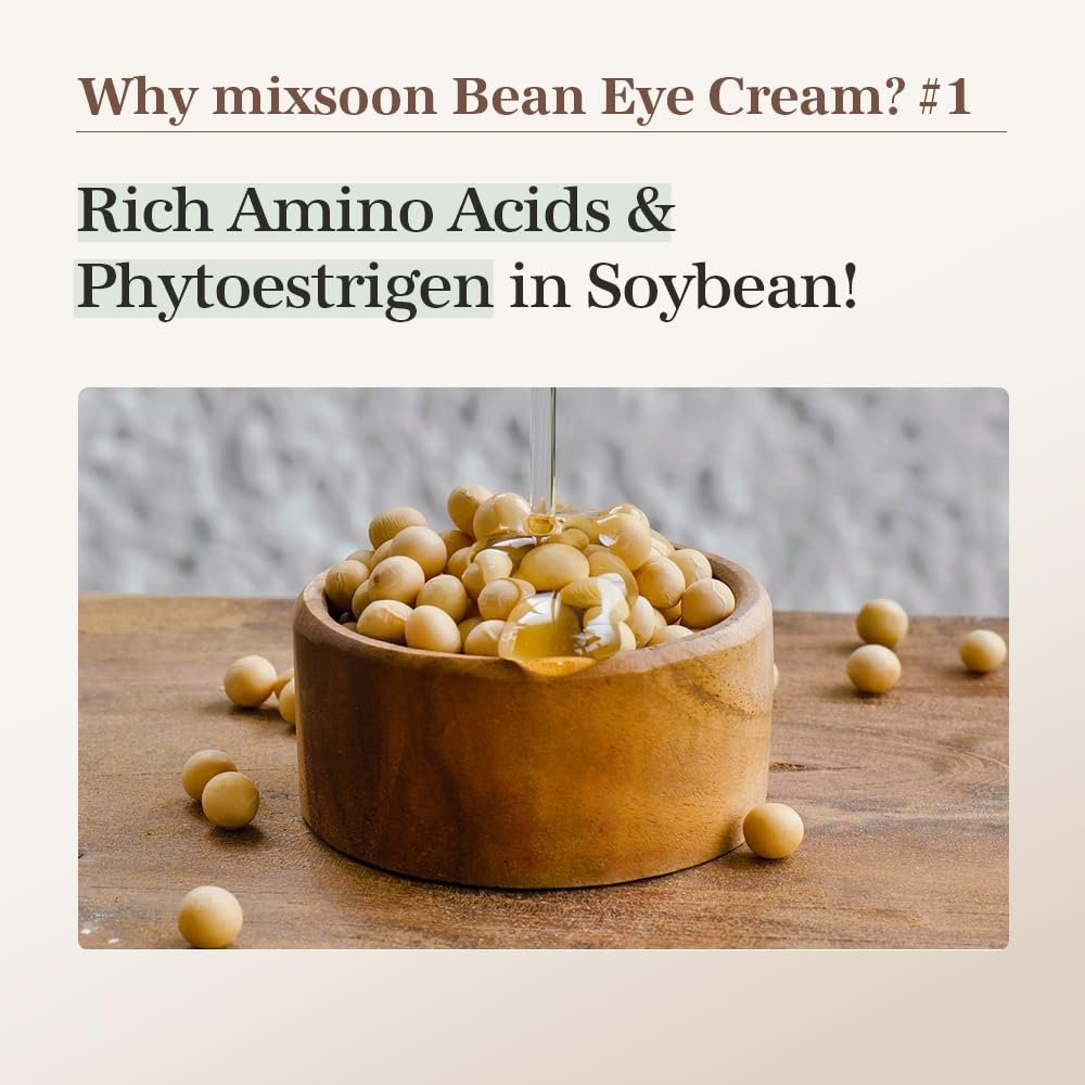 mixsoon Bean Eye Cream – Nourishing & Firming Eye Cream with Fermented Bean and Peptide Complex, Niacinamide, 20ml / 0.67 fl.oz. for Dark Circles and Puffiness Avelisse