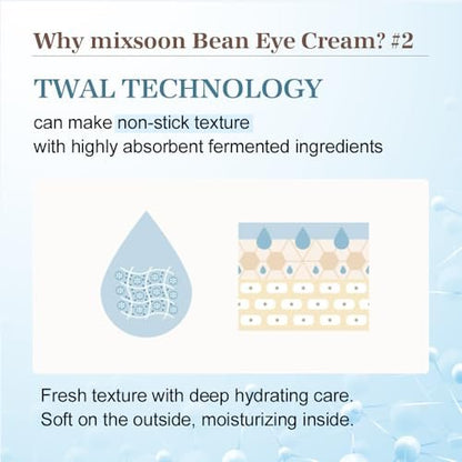 mixsoon Bean Eye Cream – Nourishing & Firming Eye Cream with Fermented Bean and Peptide Complex, Niacinamide, 20ml / 0.67 fl.oz. for Dark Circles and Puffiness Avelisse