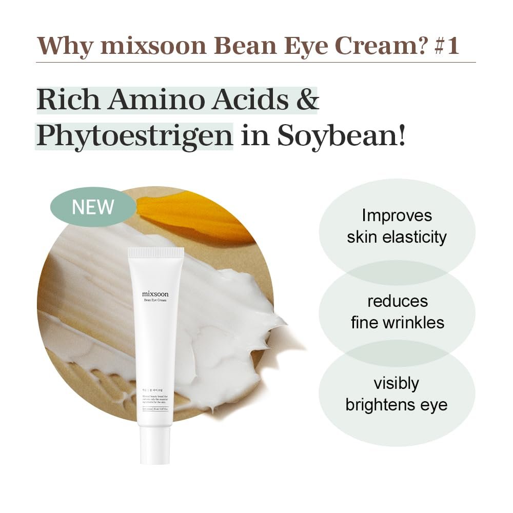 mixsoon Bean Eye Cream – Nourishing & Firming Eye Cream with Fermented Bean and Peptide Complex, Niacinamide, 20ml / 0.67 fl.oz. for Dark Circles and Puffiness Avelisse