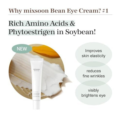 mixsoon Bean Eye Cream – Nourishing & Firming Eye Cream with Fermented Bean and Peptide Complex, Niacinamide, 20ml / 0.67 fl.oz. for Dark Circles and Puffiness Avelisse