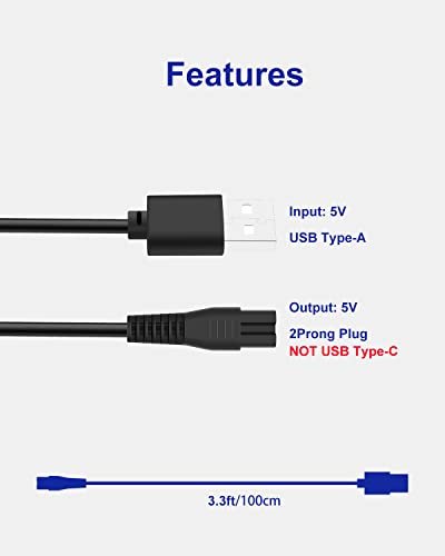 USB Charging Cable for AMULISS Professional Hair Clippers - Compatible Replacement Power Cord with Cleaning Brush