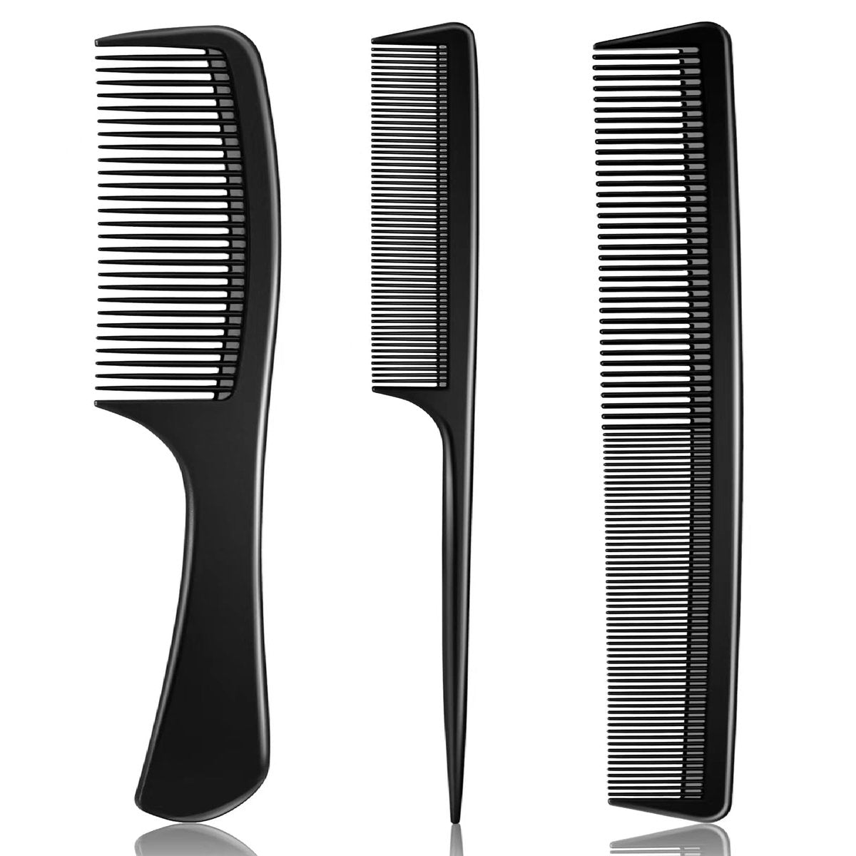 Rsiynax Professional Teasing Comb Set - 3 Pieces Black Carbon Fiber Hair Combs for Cutting, Styling, Fine & Wide Teeth - for Women and Men - görsel 1