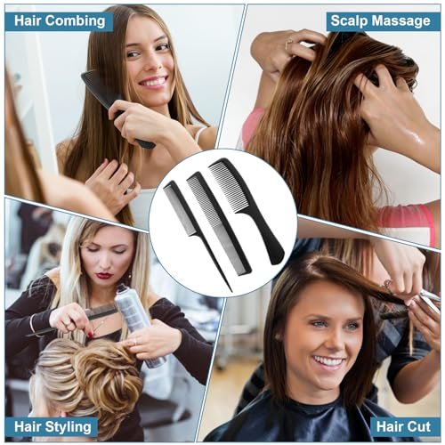 Rsiynax Professional Teasing Comb Set - 3 Pieces Black Carbon Fiber Hair Combs for Cutting, Styling, Fine & Wide Teeth - for Women and Men - görsel 10