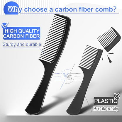 Rsiynax Professional Teasing Comb Set - 3 Pieces Black Carbon Fiber Hair Combs for Cutting, Styling, Fine & Wide Teeth - for Women and Men