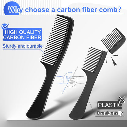 Rsiynax Professional Teasing Comb Set - 3 Pieces Black Carbon Fiber Hair Combs for Cutting, Styling, Fine & Wide Teeth - for Women and Men