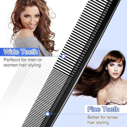 Rsiynax Professional Teasing Comb Set - 3 Pieces Black Carbon Fiber Hair Combs for Cutting, Styling, Fine & Wide Teeth - for Women and Men
