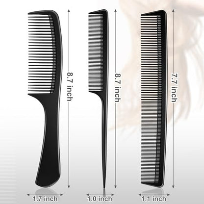 Rsiynax Professional Teasing Comb Set - 3 Pieces Black Carbon Fiber Hair Combs for Cutting, Styling, Fine & Wide Teeth - for Women and Men