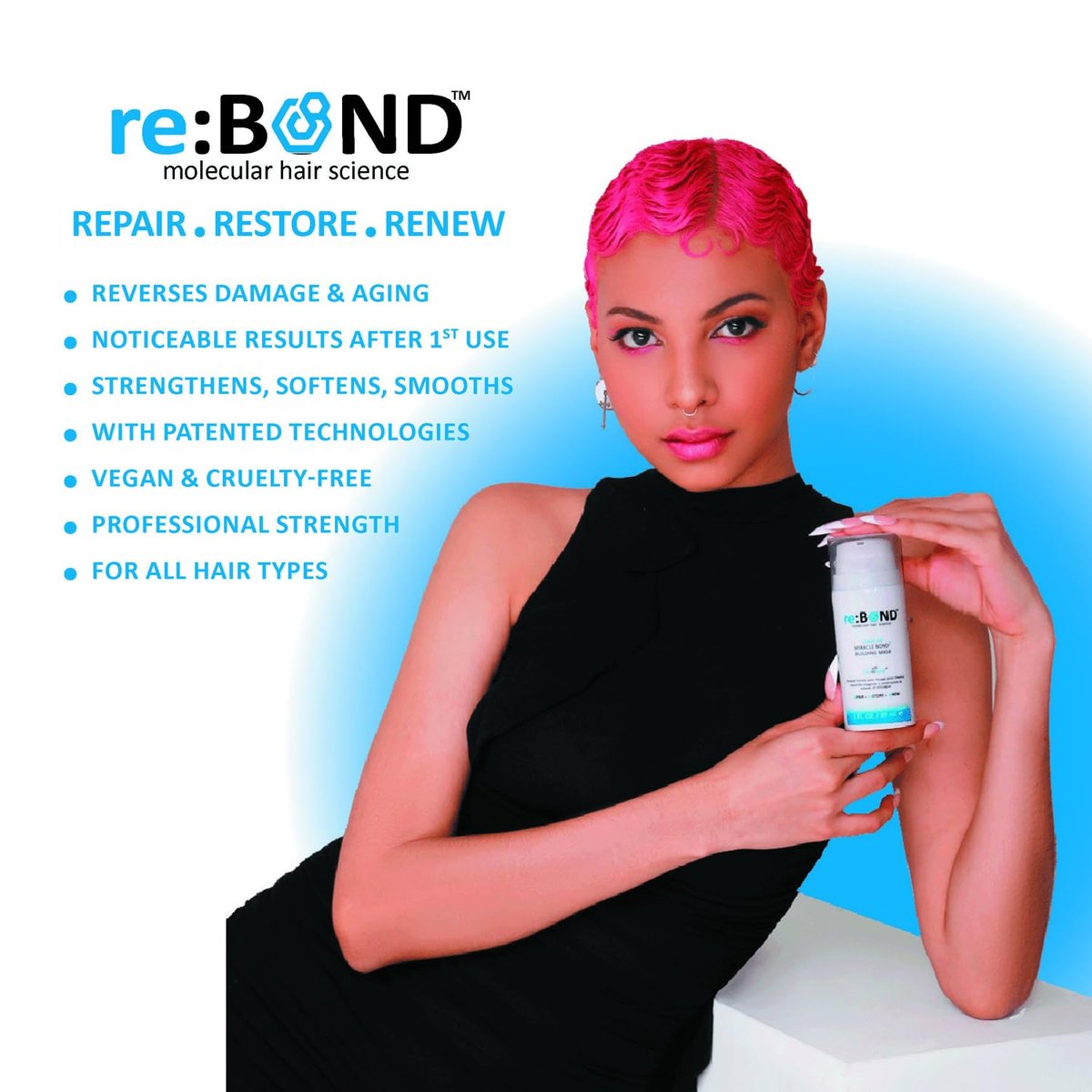 reBOND Leave-in Miracle Bond Building Hair Mask - 4 Minute Repair Treatment for Bleached, Damaged, Dry, Colored or Frizzy Hair, 3oz + .34oz Avelisse