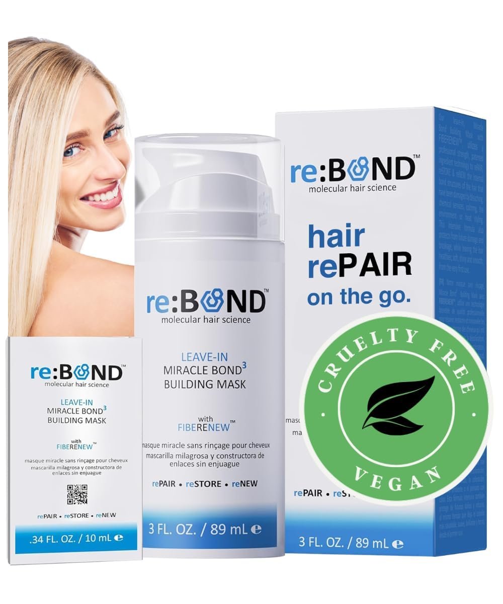 reBOND Leave-in Miracle Bond Building Hair Mask - 4 Minute Repair Treatment for Bleached, Damaged, Dry, Colored or Frizzy Hair, 3oz + .34oz Avelisse