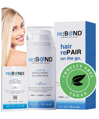 reBOND Leave-in Miracle Bond Building Hair Mask - 4 Minute Repair Treatment for Bleached, Damaged, Dry, Colored or Frizzy Hair, 3oz + .34oz Avelisse