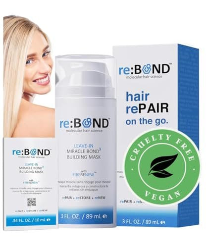 reBOND Leave-in Miracle Bond Building Hair Mask - 4 Minute Repair Treatment for Bleached, Damaged, Dry, Colored or Frizzy Hair, 3oz + .34oz Avelisse
