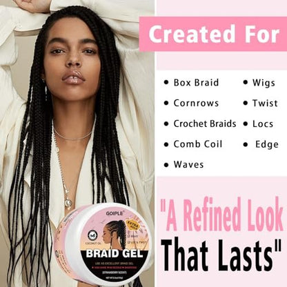 150g Braid Gel with Extra Hold, High Shine for Twists, Locs, Braids & Edge Control - Smooths Frizz, Long-Lasting for Locks, Cornrows 5.3oz (Strawberry Flavor)