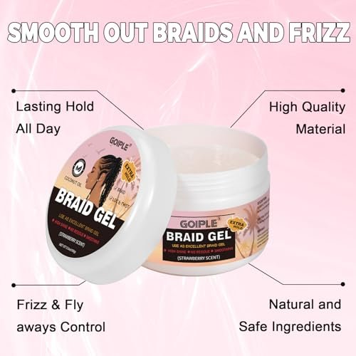 150g Braid Gel with Extra Hold, High Shine for Twists, Locs, Braids & Edge Control - Smooths Frizz, Long-Lasting for Locks, Cornrows 5.3oz (Strawberry Flavor) - görsel 6