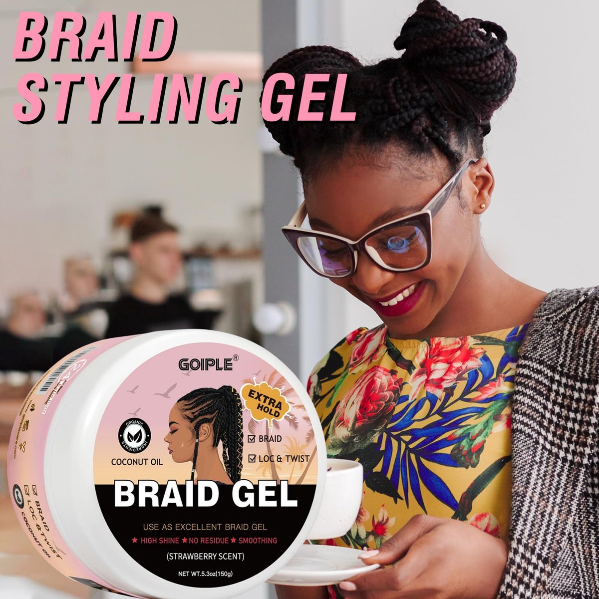 150g Braid Gel with Extra Hold, High Shine for Twists, Locs, Braids & Edge Control - Smooths Frizz, Long-Lasting for Locks, Cornrows 5.3oz (Strawberry Flavor) - görsel 13