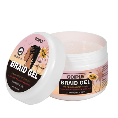 150g Braid Gel with Extra Hold, High Shine for Twists, Locs, Braids & Edge Control - Smooths Frizz, Long-Lasting for Locks, Cornrows 5.3oz (Strawberry Flavor)