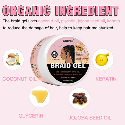 150g Braid Gel with Extra Hold, High Shine for Twists, Locs, Braids & Edge Control - Smooths Frizz, Long-Lasting for Locks, Cornrows 5.3oz (Strawberry Flavor)