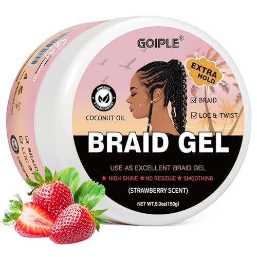 150g Braid Gel with Extra Hold, High Shine for Twists, Locs, Braids & Edge Control - Smooths Frizz, Long-Lasting for Locks, Cornrows 5.3oz (Strawberry Flavor) - görsel 2