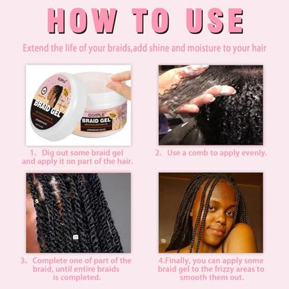 150g Braid Gel with Extra Hold, High Shine for Twists, Locs, Braids & Edge Control - Smooths Frizz, Long-Lasting for Locks, Cornrows 5.3oz (Strawberry Flavor)