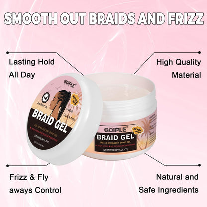 150g Braid Gel with Extra Hold, High Shine for Twists, Locs, Braids & Edge Control - Smooths Frizz, Long-Lasting for Locks, Cornrows 5.3oz (Strawberry Flavor)
