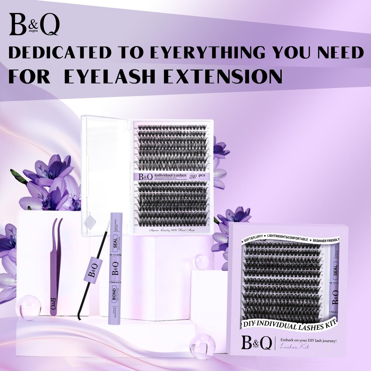 DIY Lash Extension Kit – 280pcs Individual Lashes Cluster D Curl with Bond & Seal for Self Application (50D, 9-16mm Mix) - görsel 13