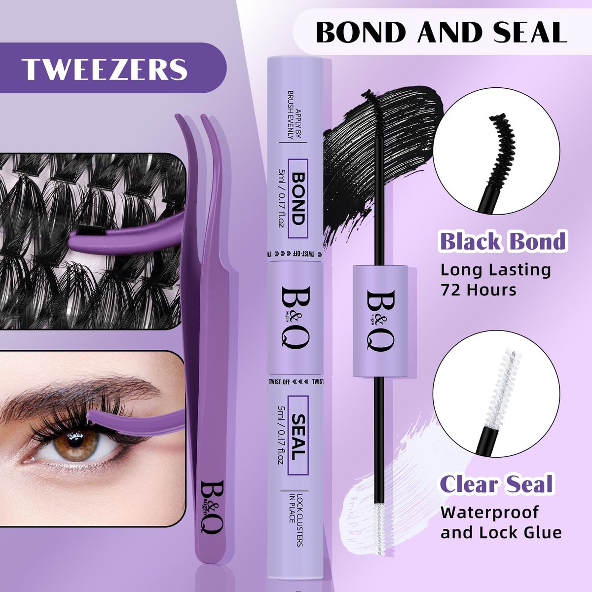 DIY Lash Extension Kit – 280pcs Individual Lashes Cluster D Curl with Bond & Seal for Self Application (50D, 9-16mm Mix) - görsel 7