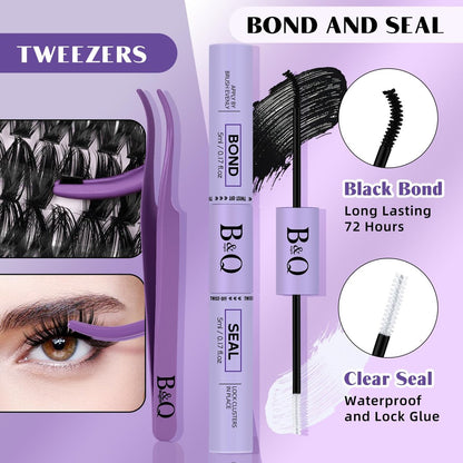 DIY Lash Extension Kit – 280pcs Individual Lashes Cluster D Curl with Bond & Seal for Self Application (50D, 9-16mm Mix)
