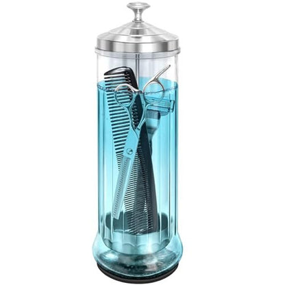 STNFAREBI Glass Disinfectant Jar 53 Oz (1500ML) with Anti-Slip Pad and Removable Stainless Steel Basket for Barber, Manicure & Pedicure Tools - 11.7"H x 3.8"W Avelisse