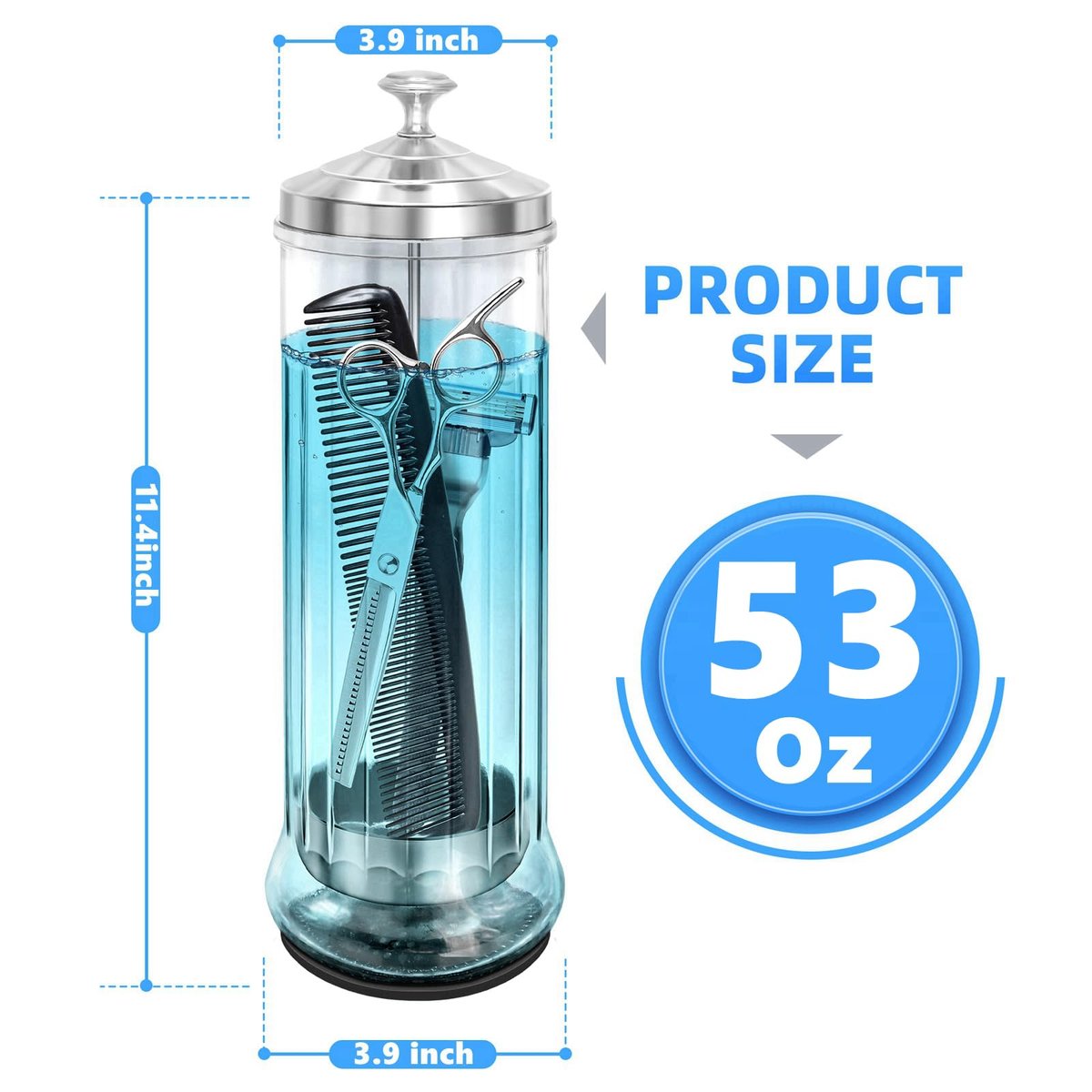 STNFAREBI Glass Disinfectant Jar 53 Oz (1500ML) with Anti-Slip Pad and Removable Stainless Steel Basket for Barber, Manicure & Pedicure Tools - 11.7"H x 3.8"W Avelisse